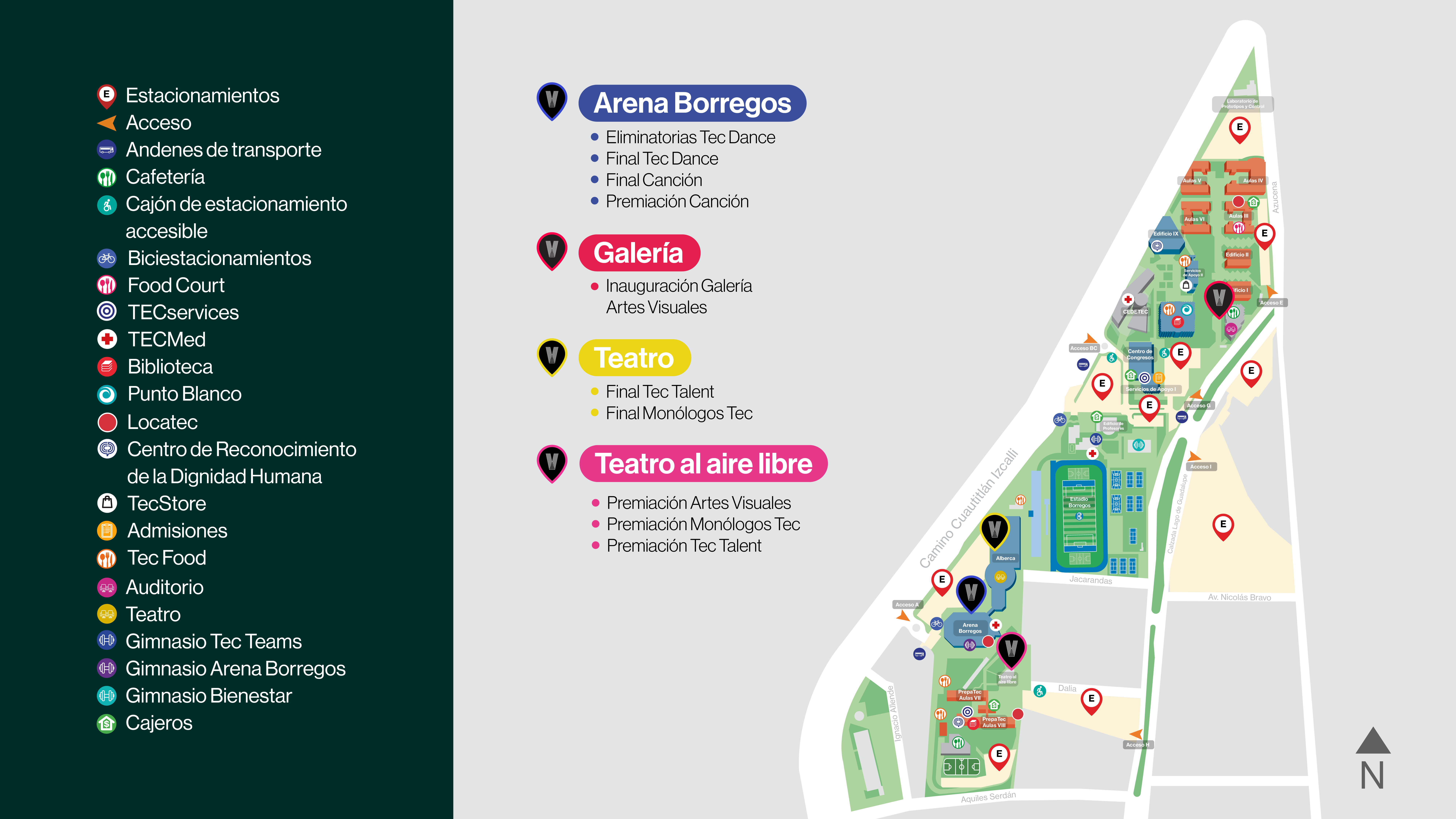 Te compartimos el mapa del campus para que disfrutes de tu evento favorito.